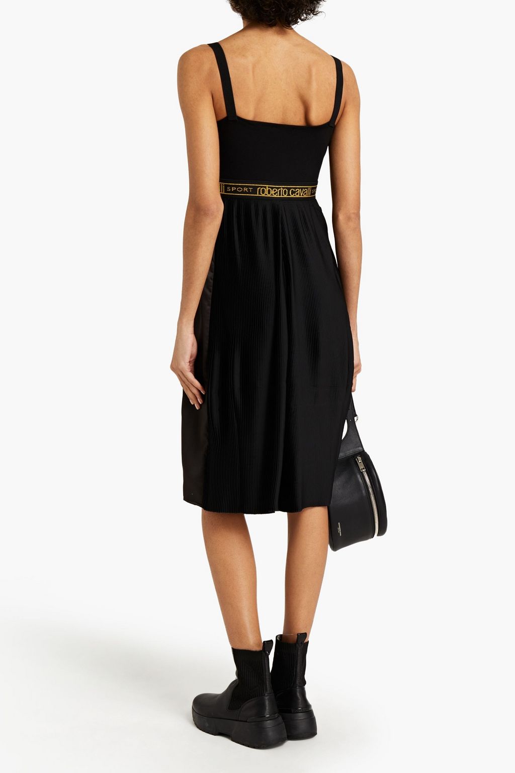 ROBERTO CAVALLI Jersey-paneled metallic-trimmed pleated satin playsuit