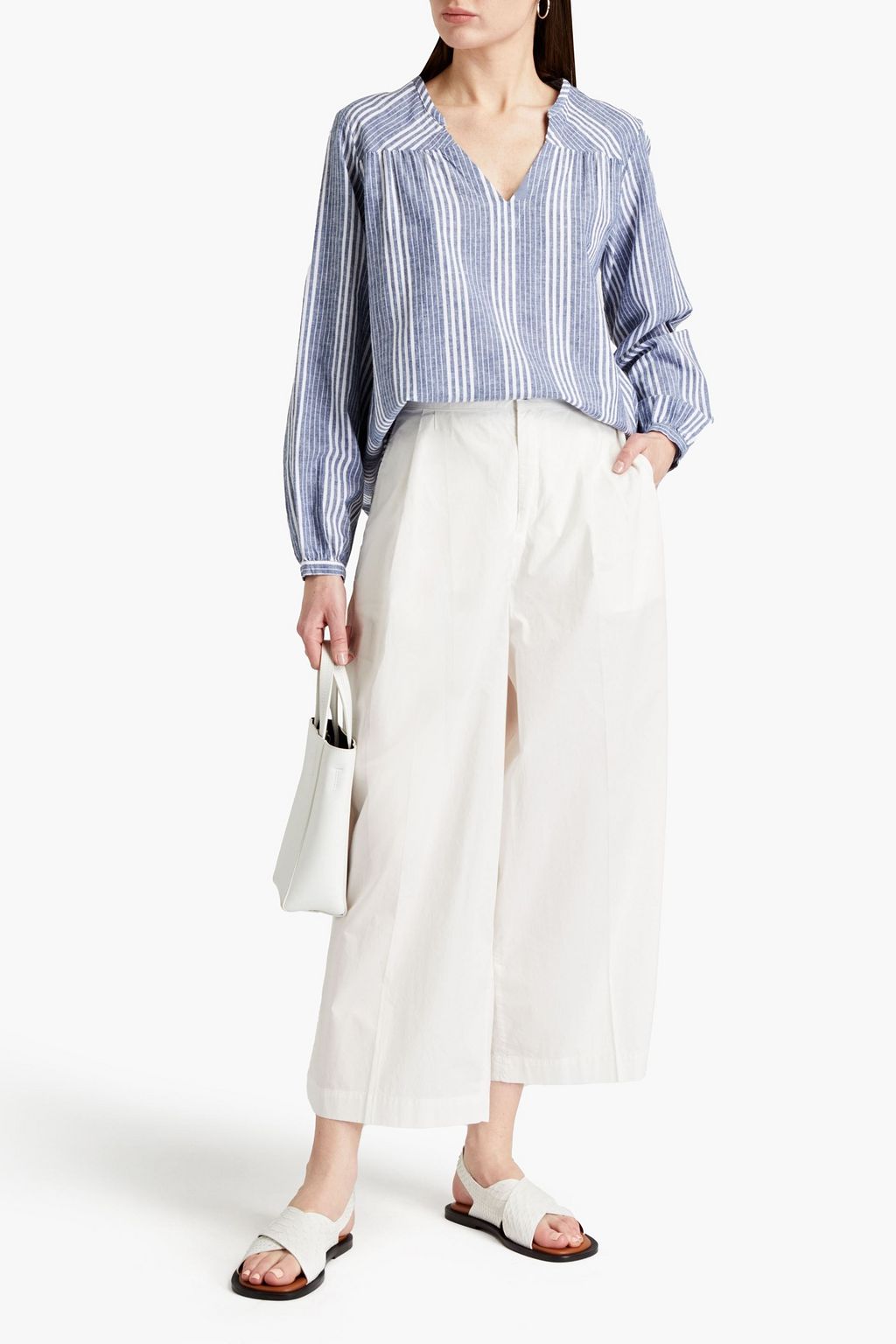WOOLRICH Cropped pleated cotton wide-leg pants