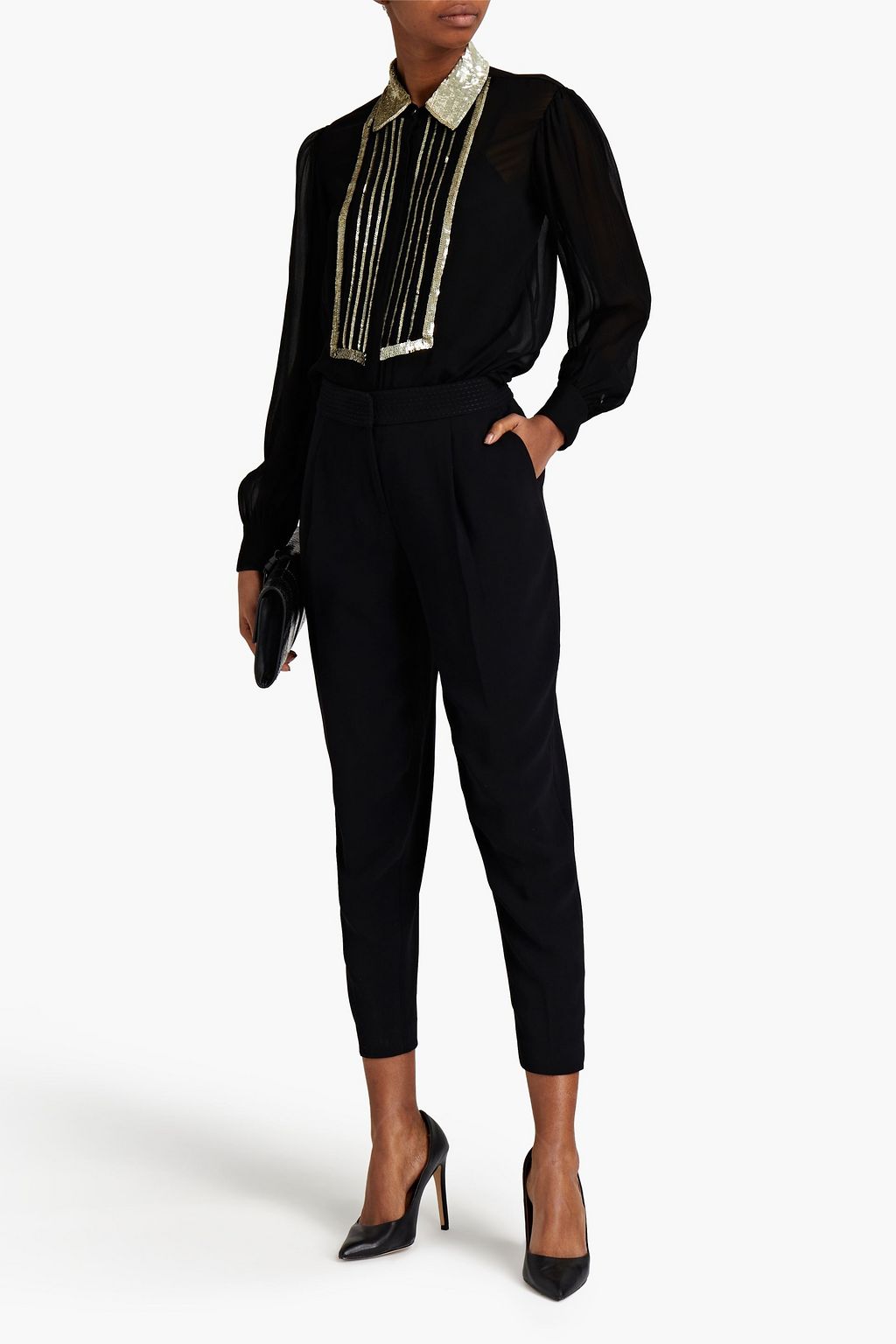 RACHEL ZOE Pleated cady tapered pants