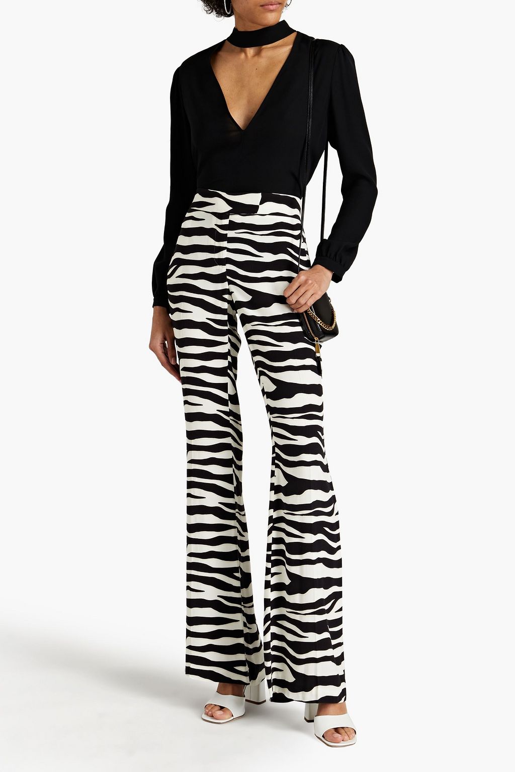 Zebra-print cady flared pants 