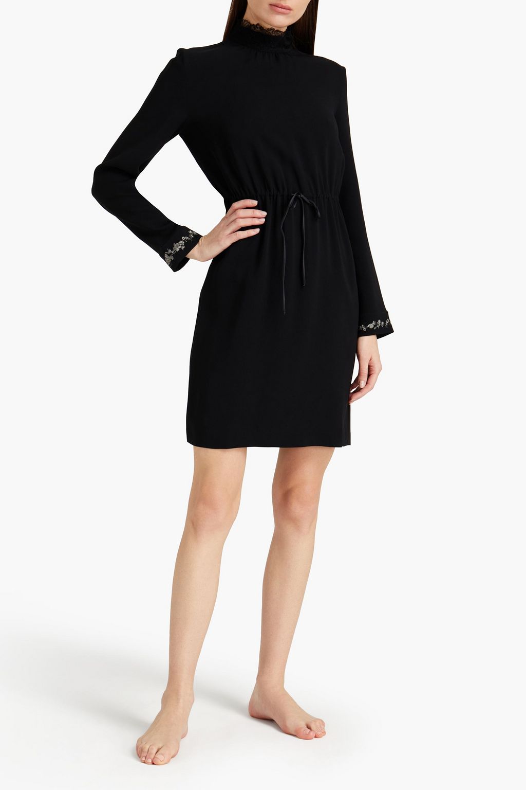 LA PERLA Lace-trimmed stretch-silk crepe night dress