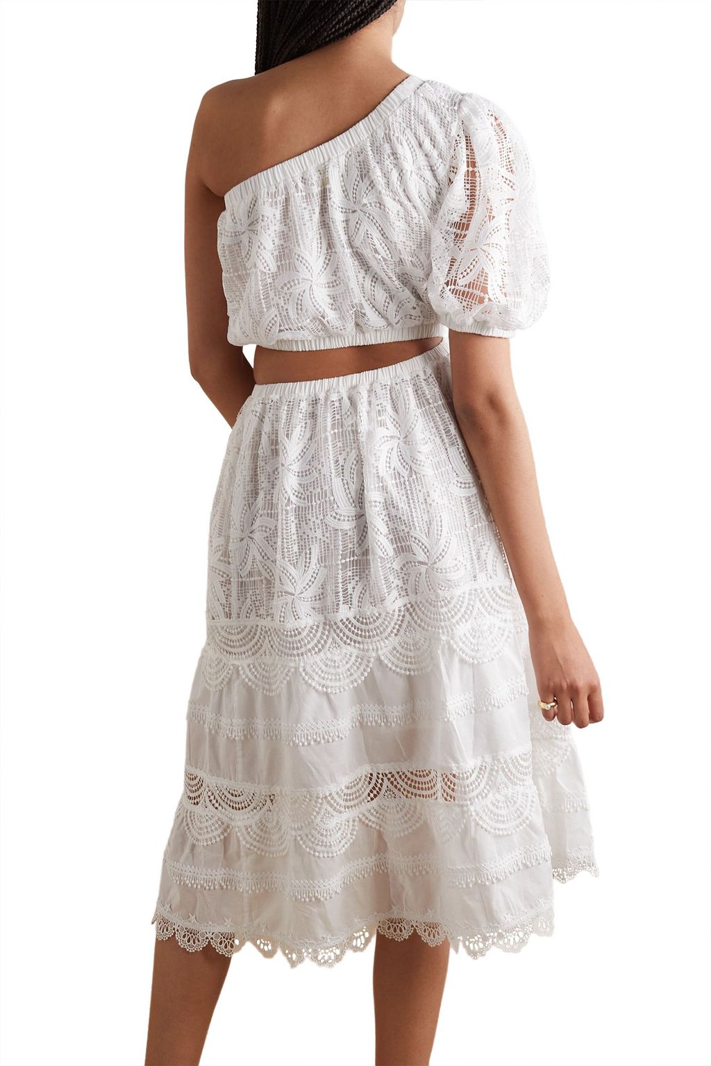 WAIMARI Jade one-shoulder guipure lace and cotton-blend voile midi dress