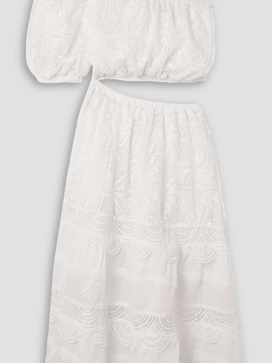 jade one-shoulder guipure lace and cotton-blend voile midi dress