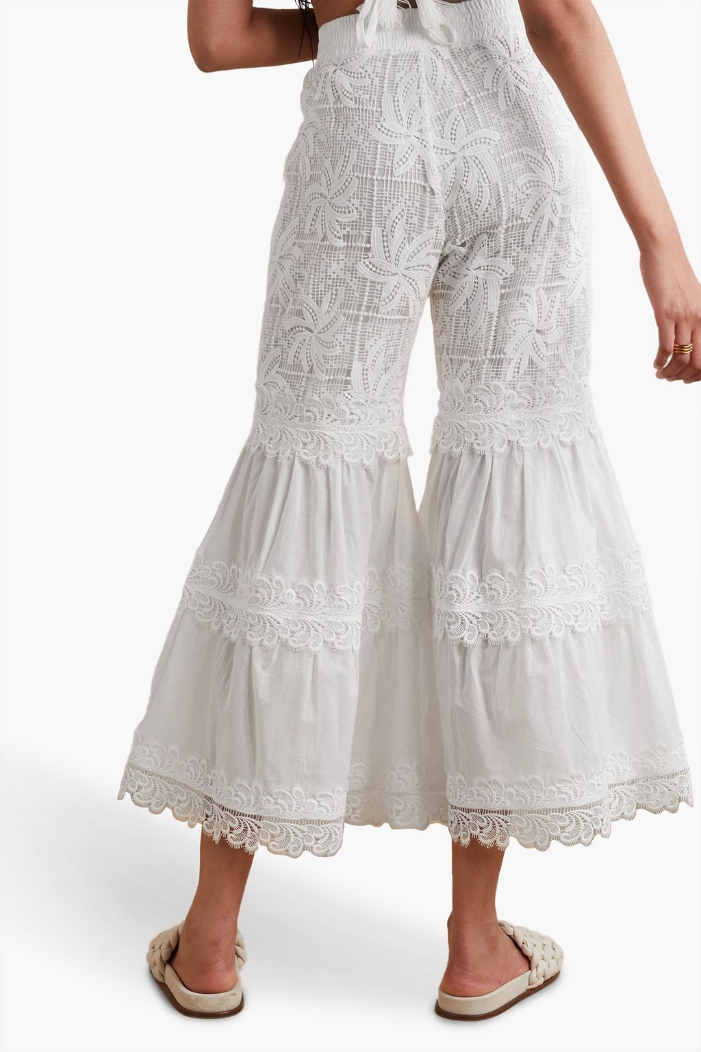 WAIMARI Chiara cotton-blend guipure lace and voile flared pants