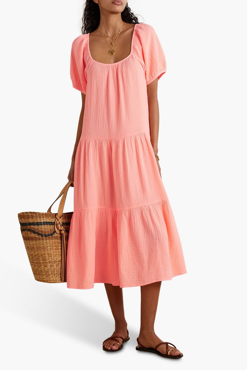 HONORINE Pamela tiered cottongauze midi dress THE