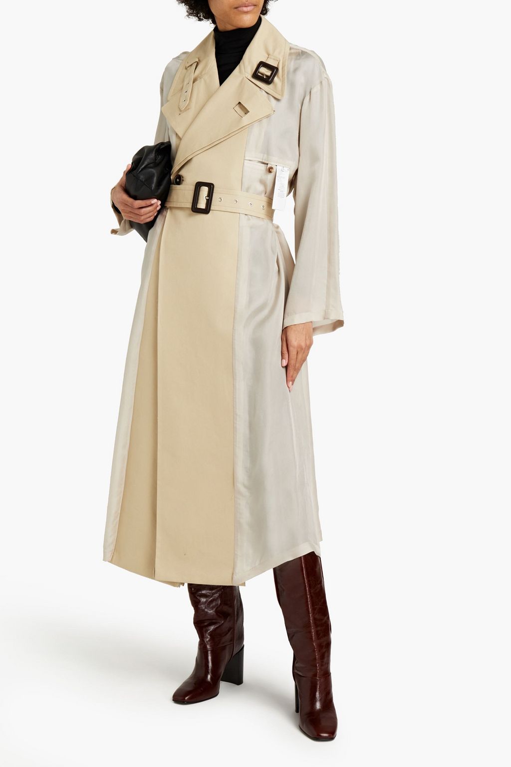 MAISON MARGIELA Charmeuse-paneled double-breasted cotton-gabardine trench coat