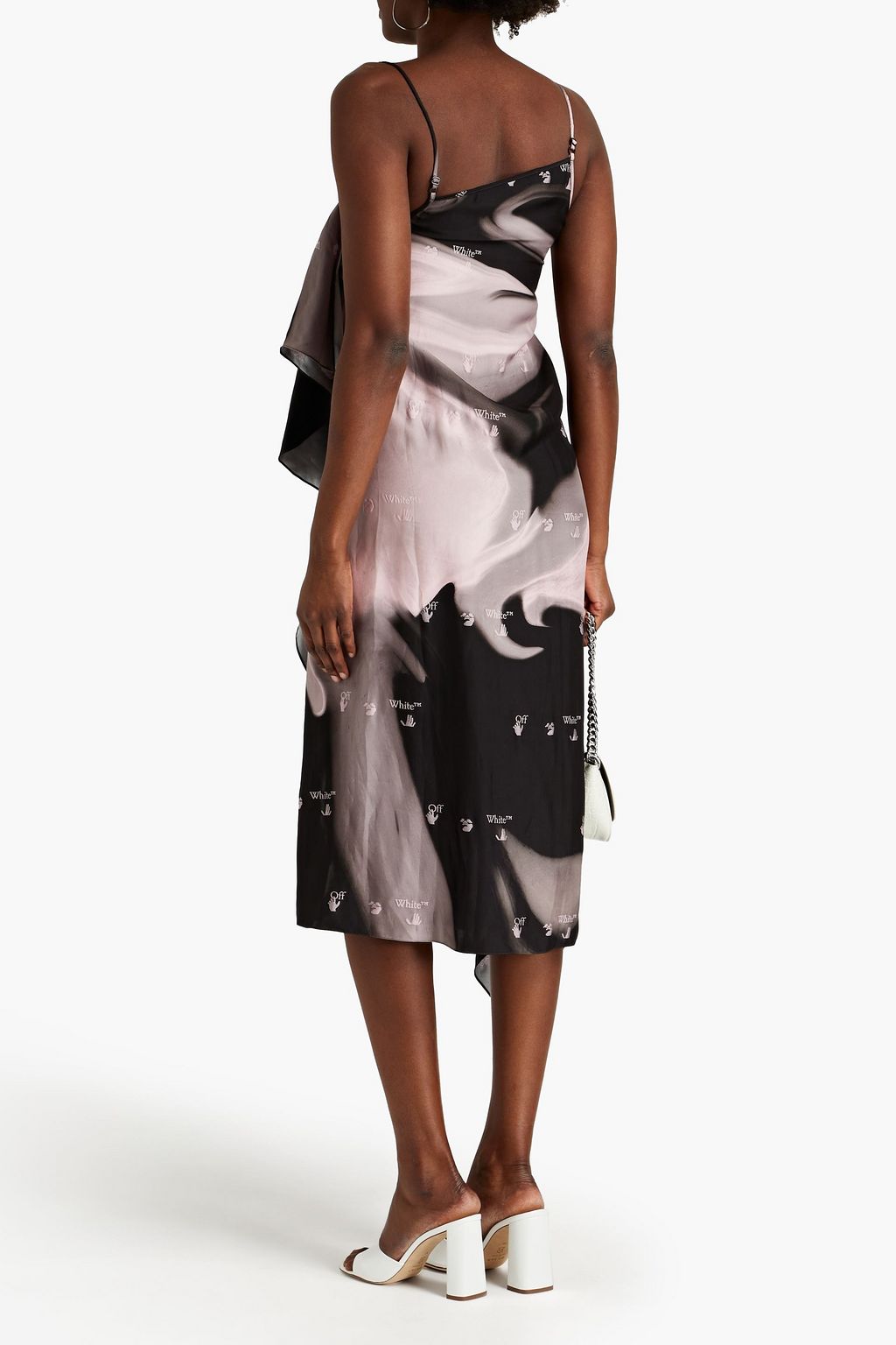 OFF-WHITE™ Liquid Melt draped printed satin midi dress