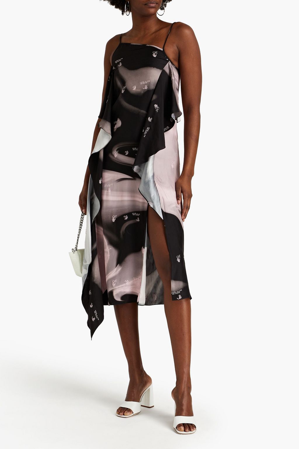 OFF-WHITE™ Liquid Melt draped printed satin midi dress