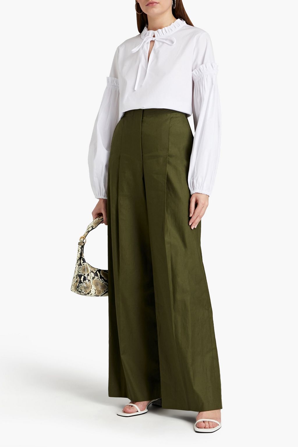 7 FOR ALL MANKIND Pleated linen-blend twill wide-leg pants