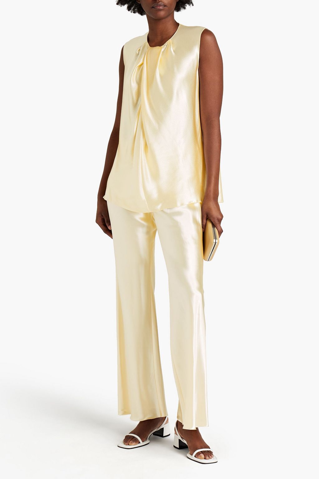 THE ROW Shira pleated hammered-satin top