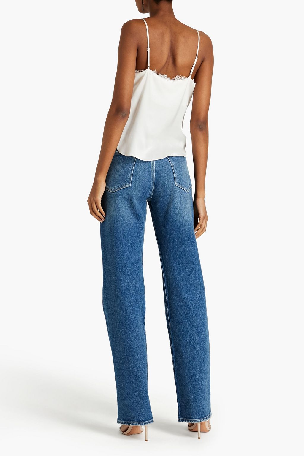 FLEUR DU MAL Lace-trimmed silk-charmeuse camisole