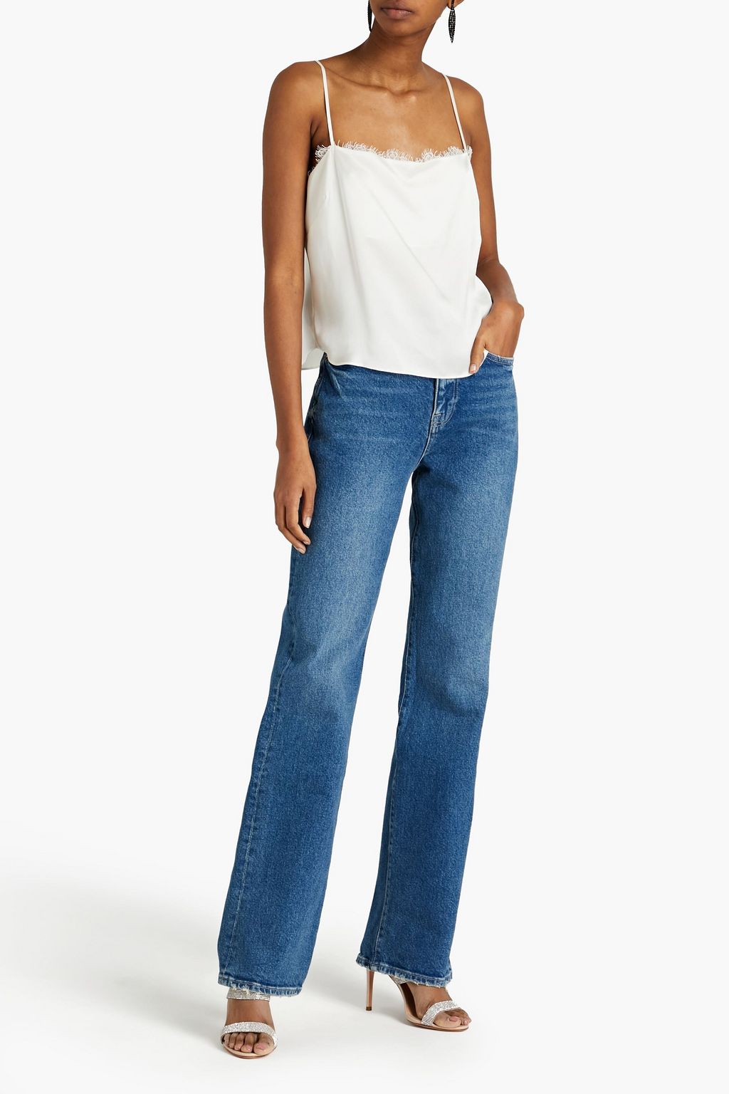 FLEUR DU MAL Lace-trimmed silk-charmeuse camisole