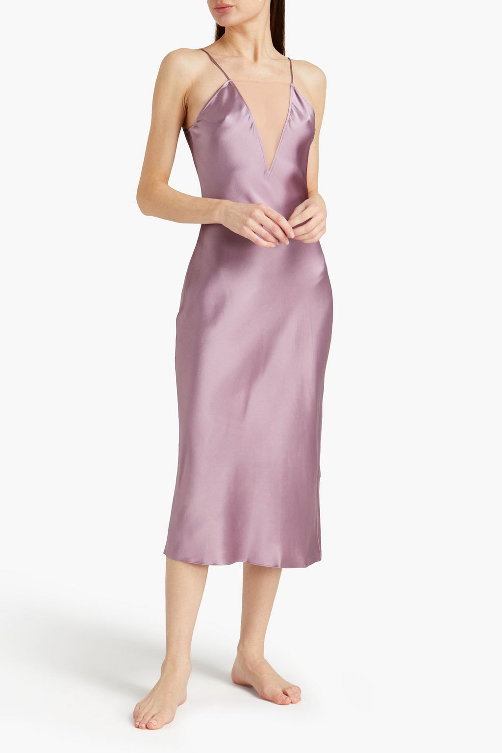 FLEUR DU MAL Chiffon-paneled silk-satin nightdress