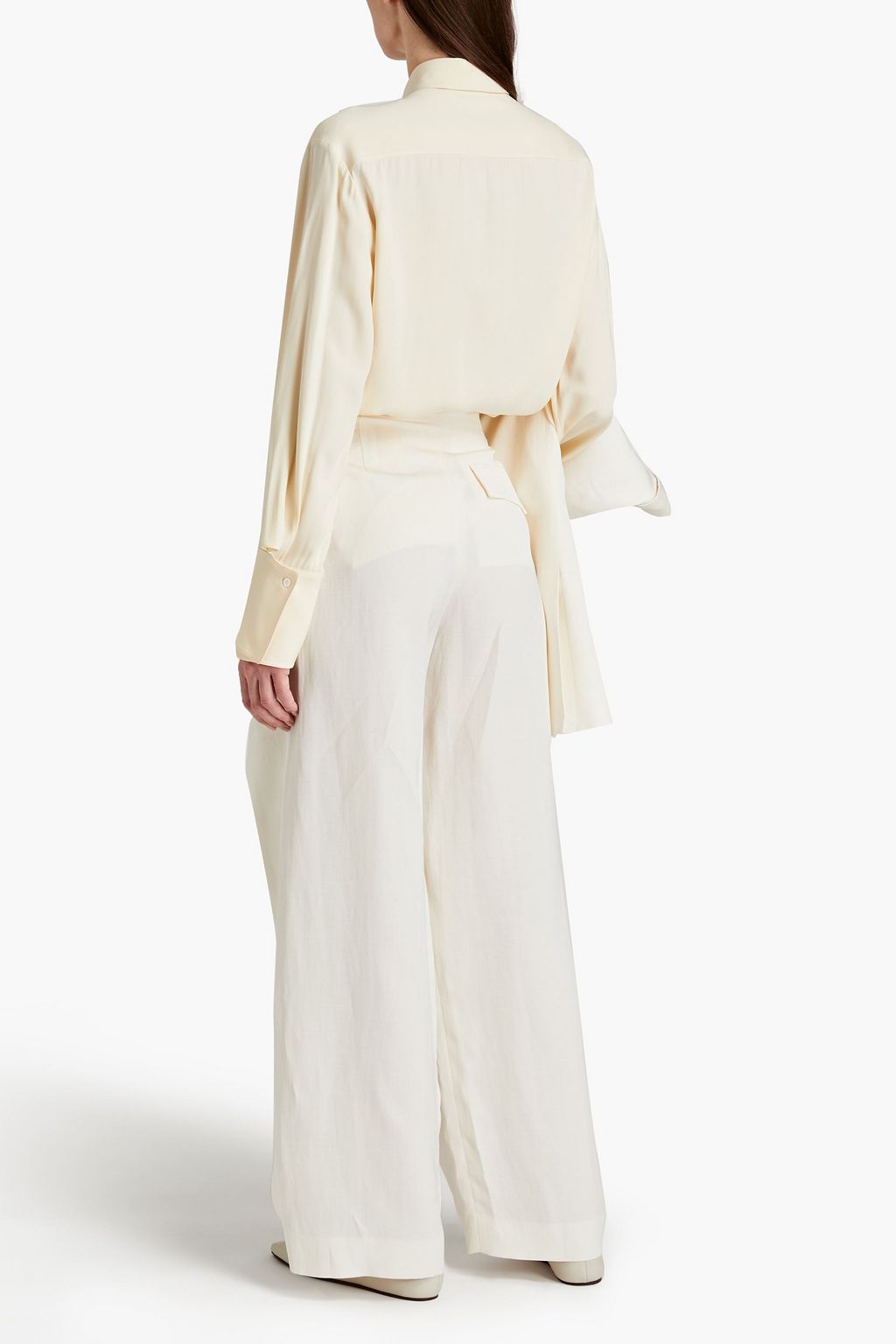 linen-blend crepe wide-leg pants 