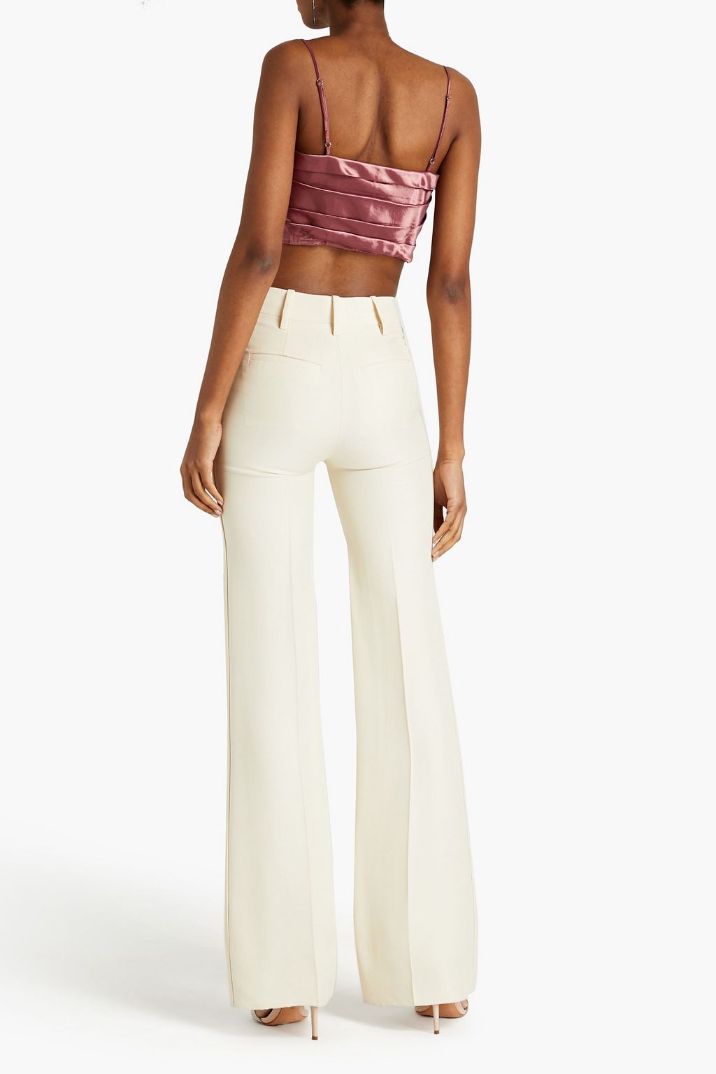 FLEUR DU MAL Floral-appliquéd pleated satin-twill bra top
