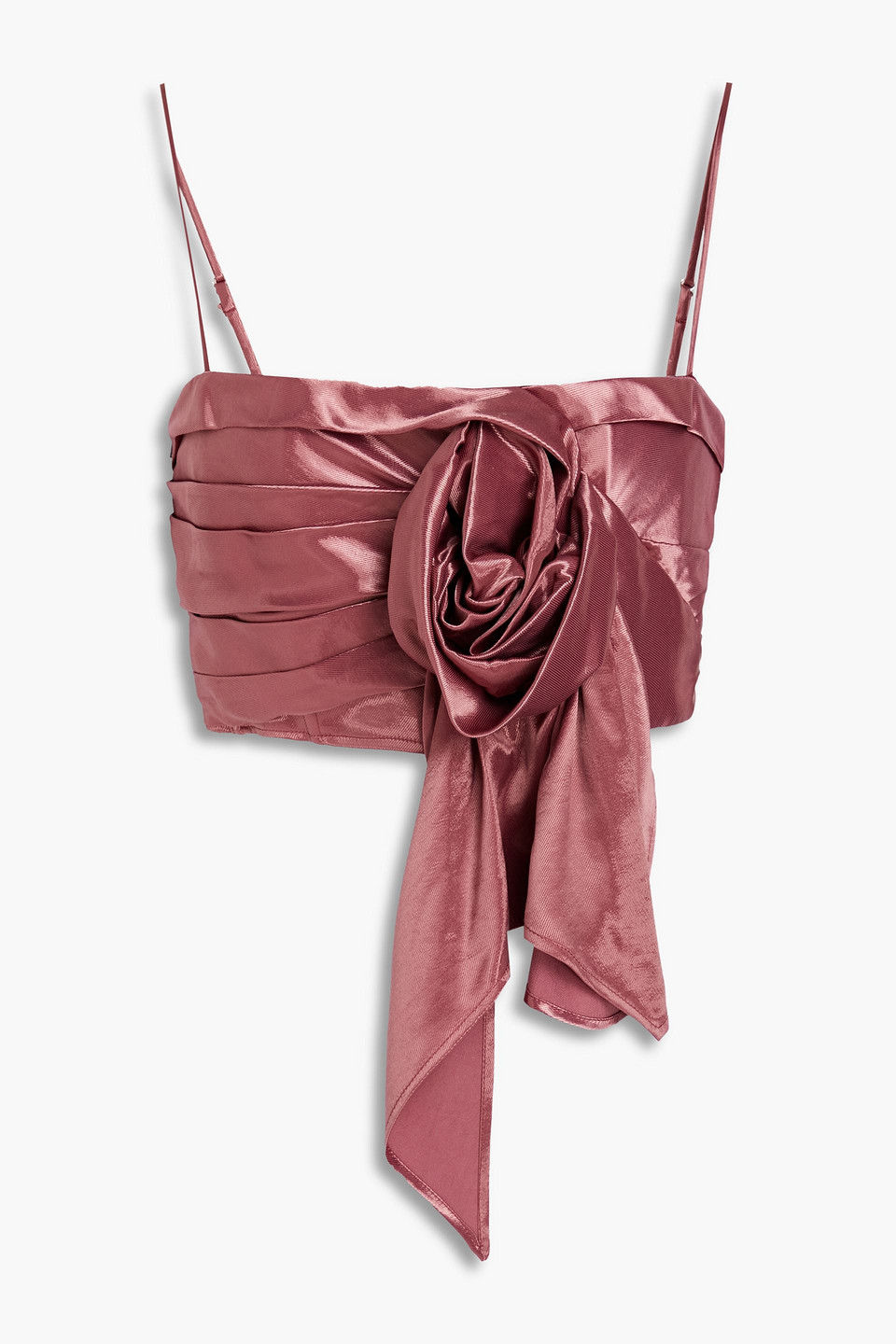 Fleur Du Mal Woman Floral-appliquéd Pleated Satin-twill Bra Top Antique Rose Size 4 Fleur Du Mal Woman Floral-appliquéd Pleated Satin-twill Bra Top Antique Rose Size 4