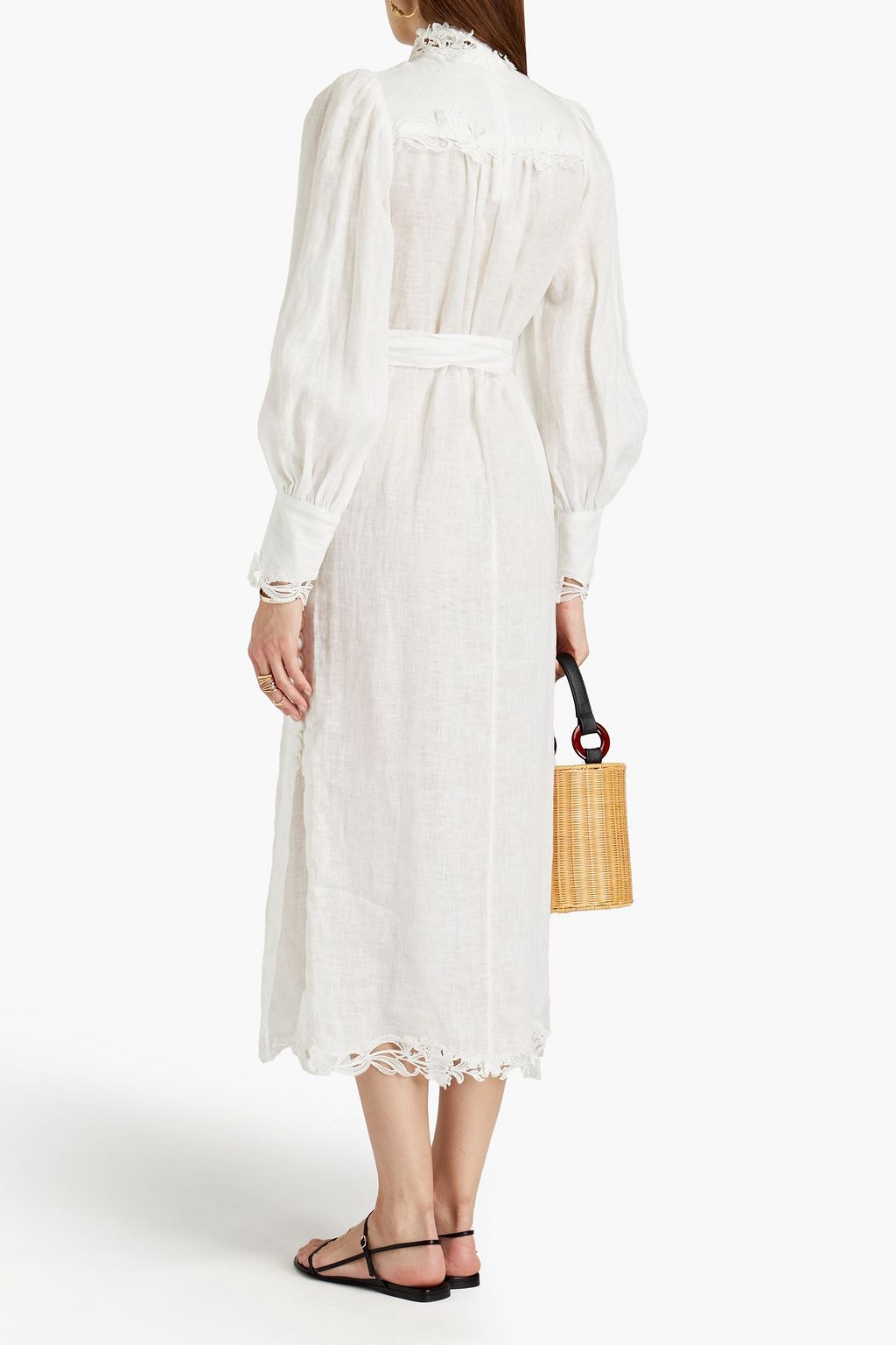 ZIMMERMANN Guipure lace-trimmed linen midi dress