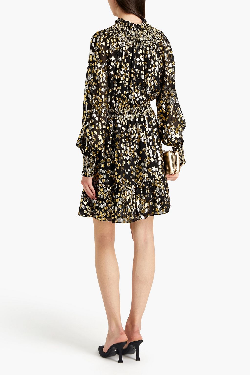MICHAEL MICHAEL KORS Shirred metallic fil coupé chiffon mini dress