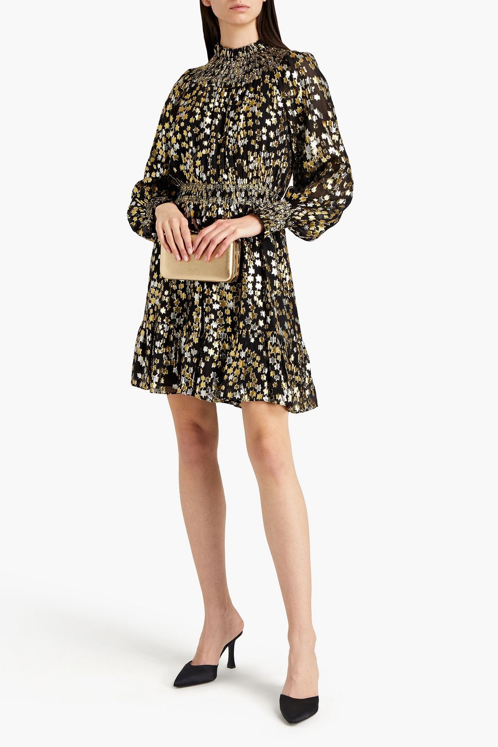 MICHAEL MICHAEL KORS Shirred metallic fil coupé chiffon mini dress