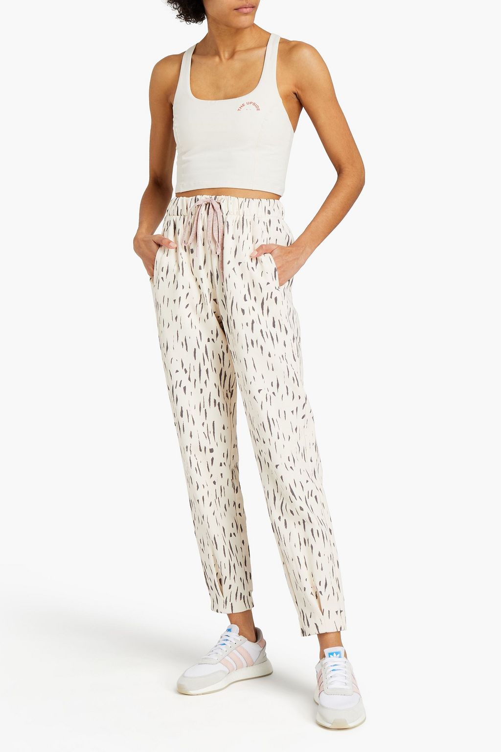 THE UPSIDE Cropped printed stretch-cotton jersey top