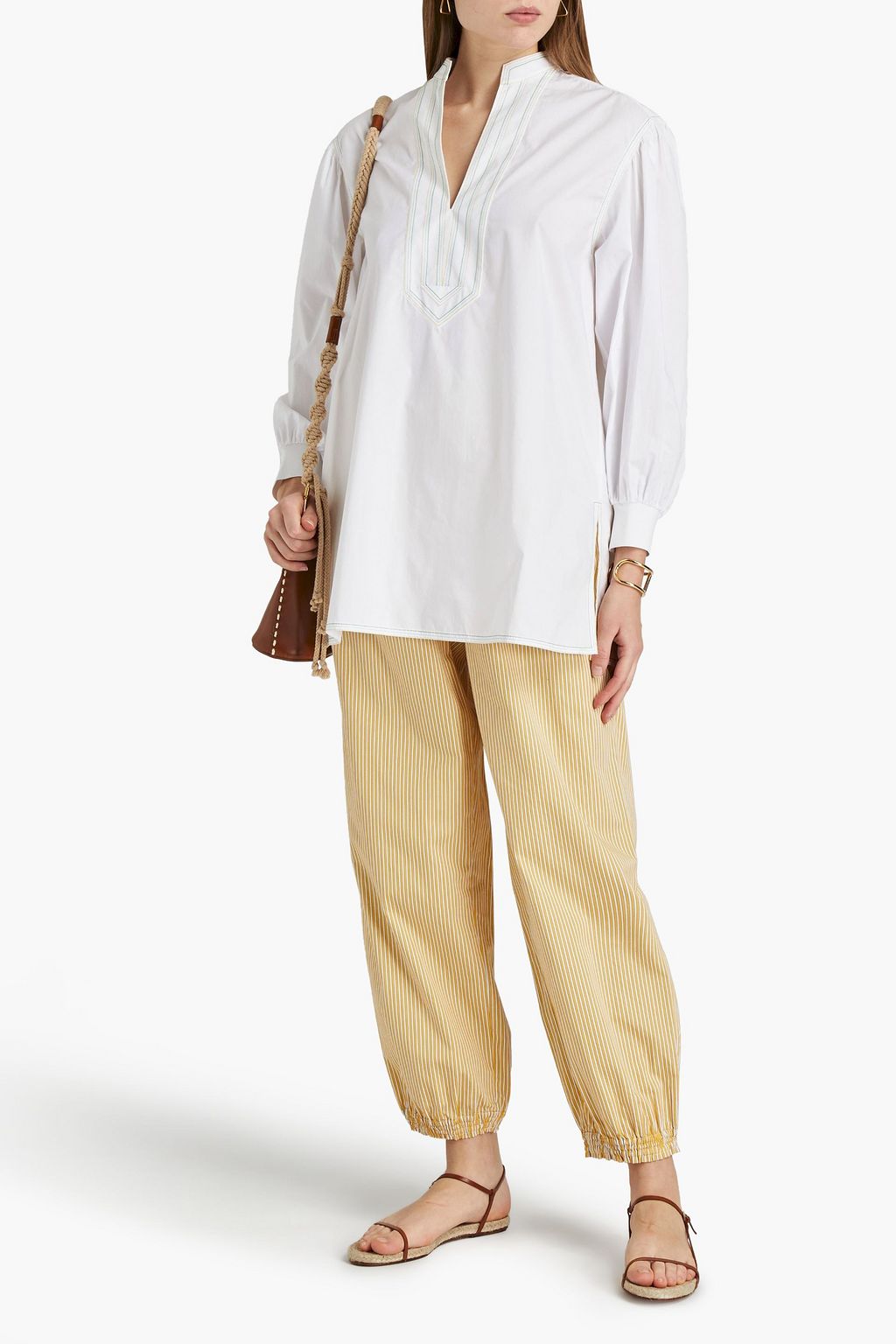 TORY BURCH Embroidered cotton-poplin tunic