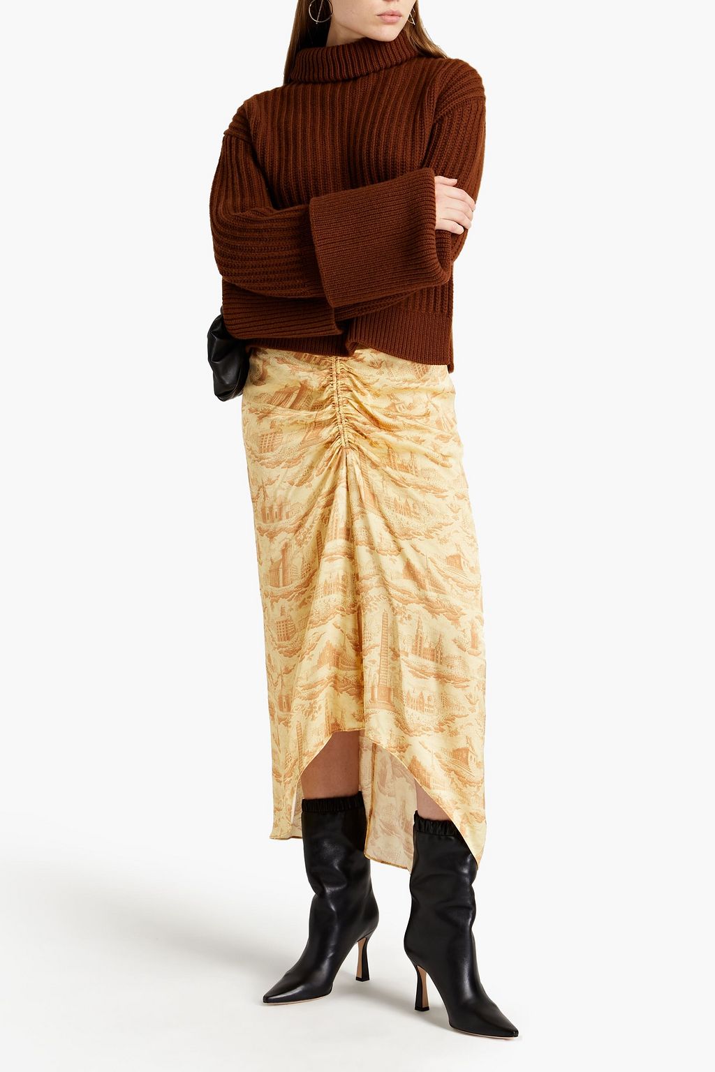 SAMSØE Φ SAMSØE Ruched printed hammered-satin skirt