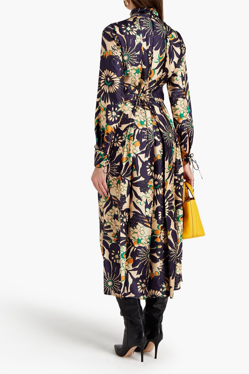 VICTORIA BECKHAM Belted cutout pleated floral-print silk-twill midi dress