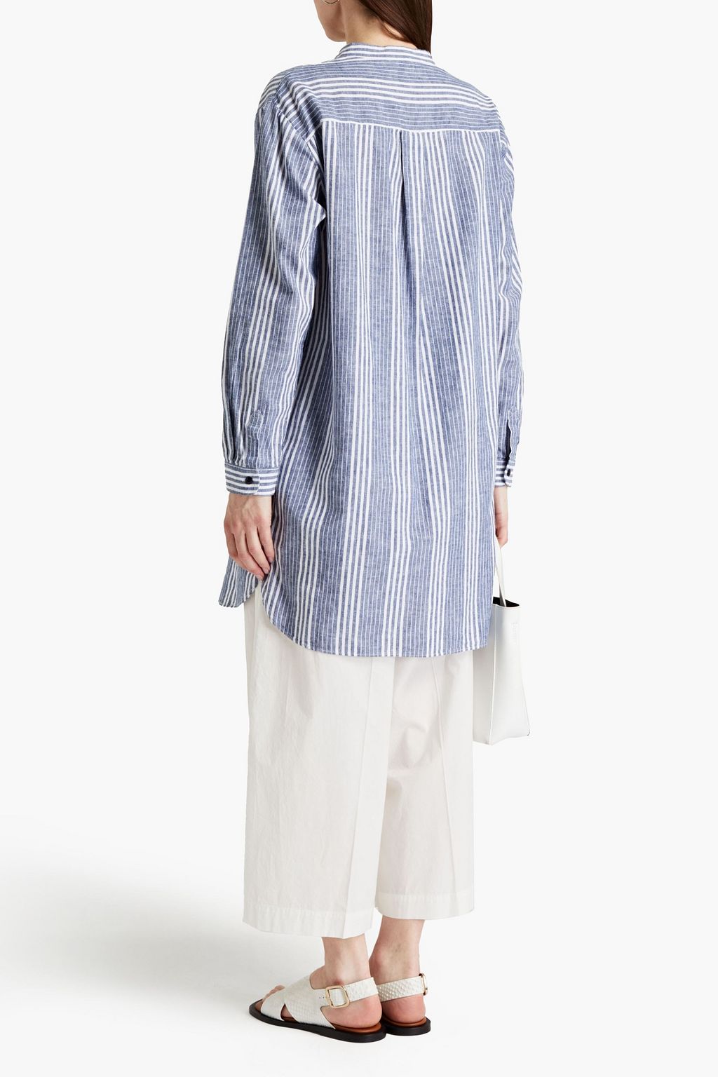 WOOLRICH Striped cotton and linen-blend shirt