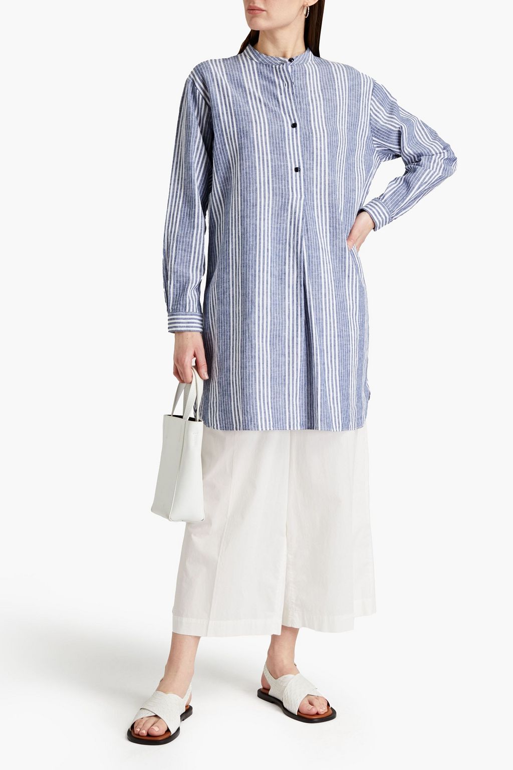 WOOLRICH Striped cotton and linen-blend shirt
