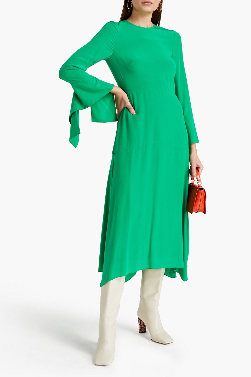 Victoria Beckham Silk Crepe De Chine Midi Dress In Green