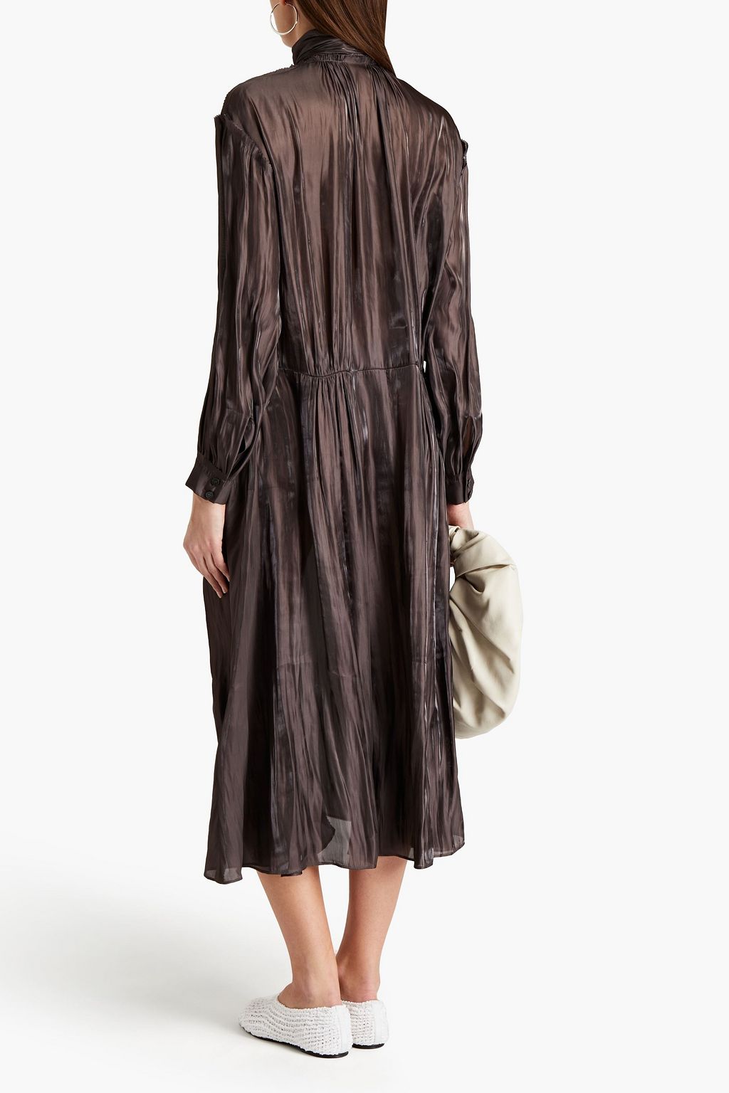 ACNE STUDIOS Pussy-bow tiered crinkled-satin midi dress