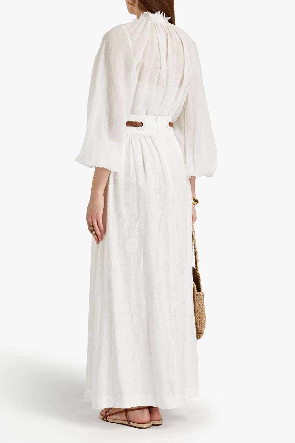 ZIMMERMANN Pleated belted linen maxi skirt