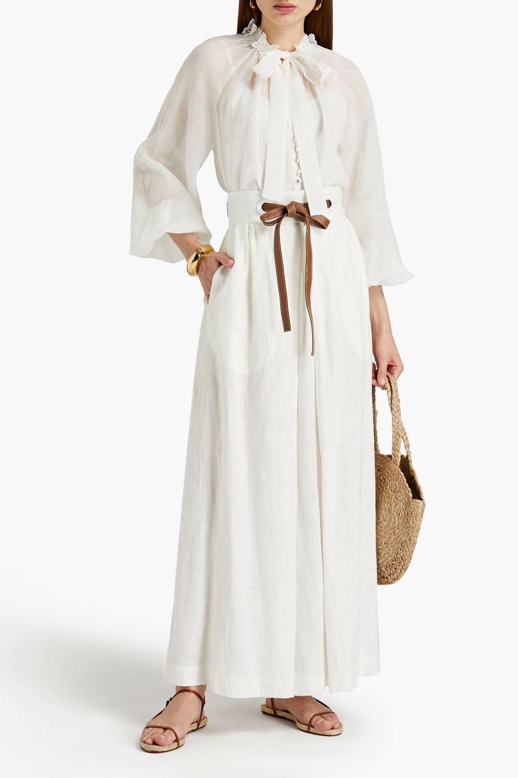 ZIMMERMANN Pleated belted linen maxi skirt