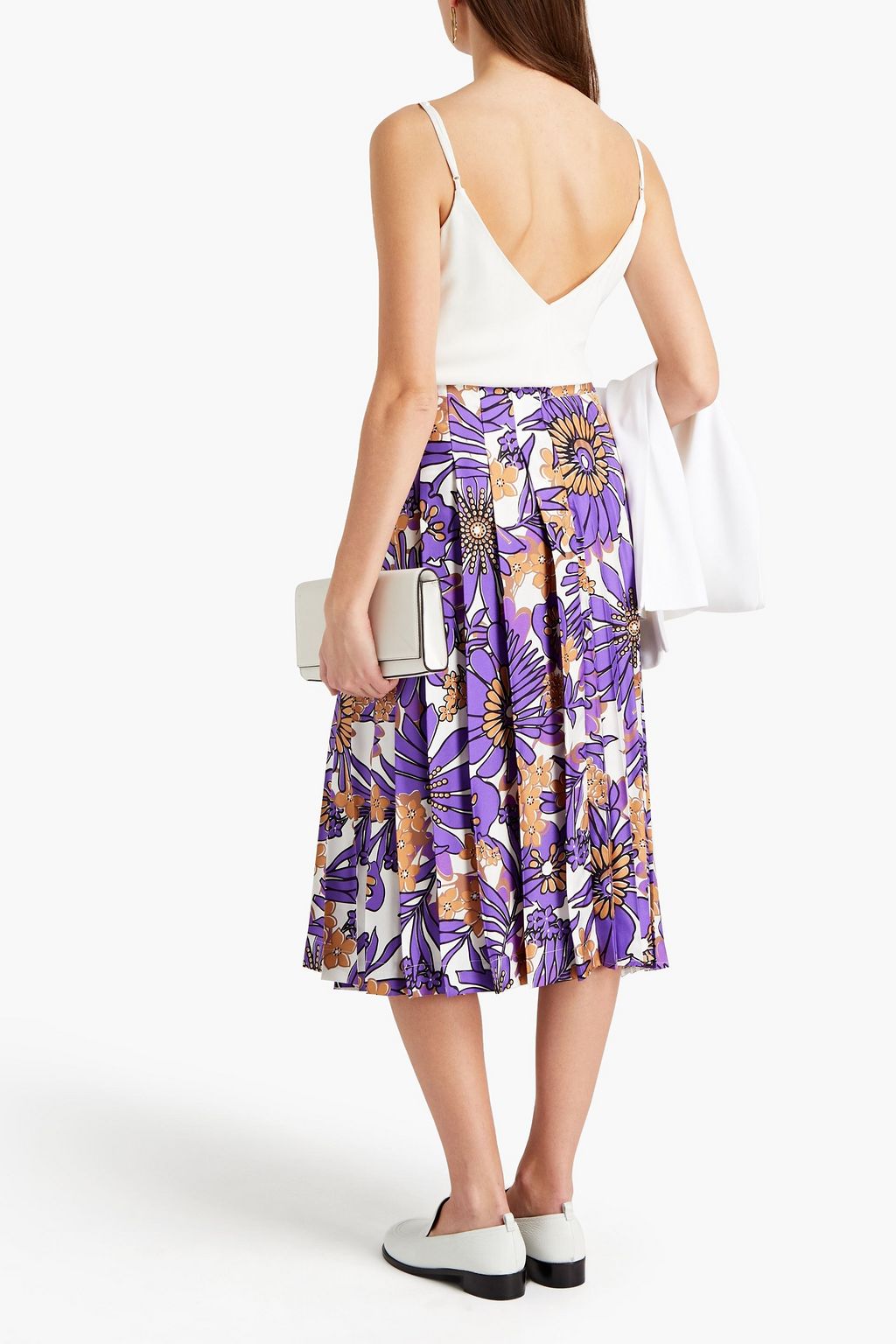 VICTORIA BECKHAM Pleated floral-print silk-twill midi skirt