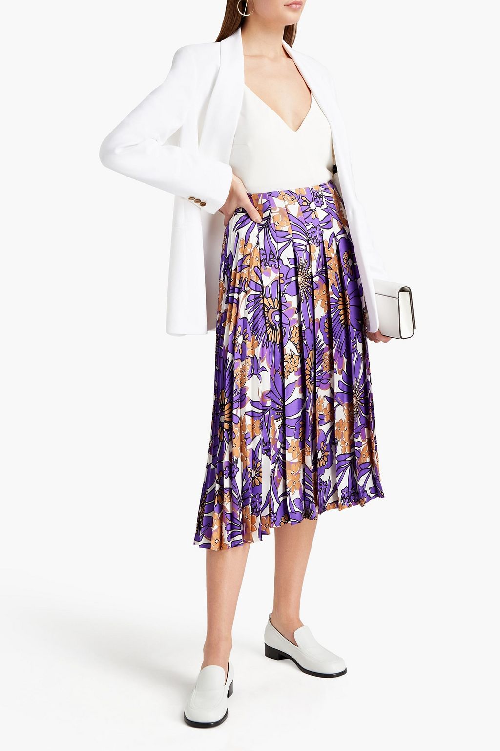 VICTORIA BECKHAM Pleated floral-print silk-twill midi skirt