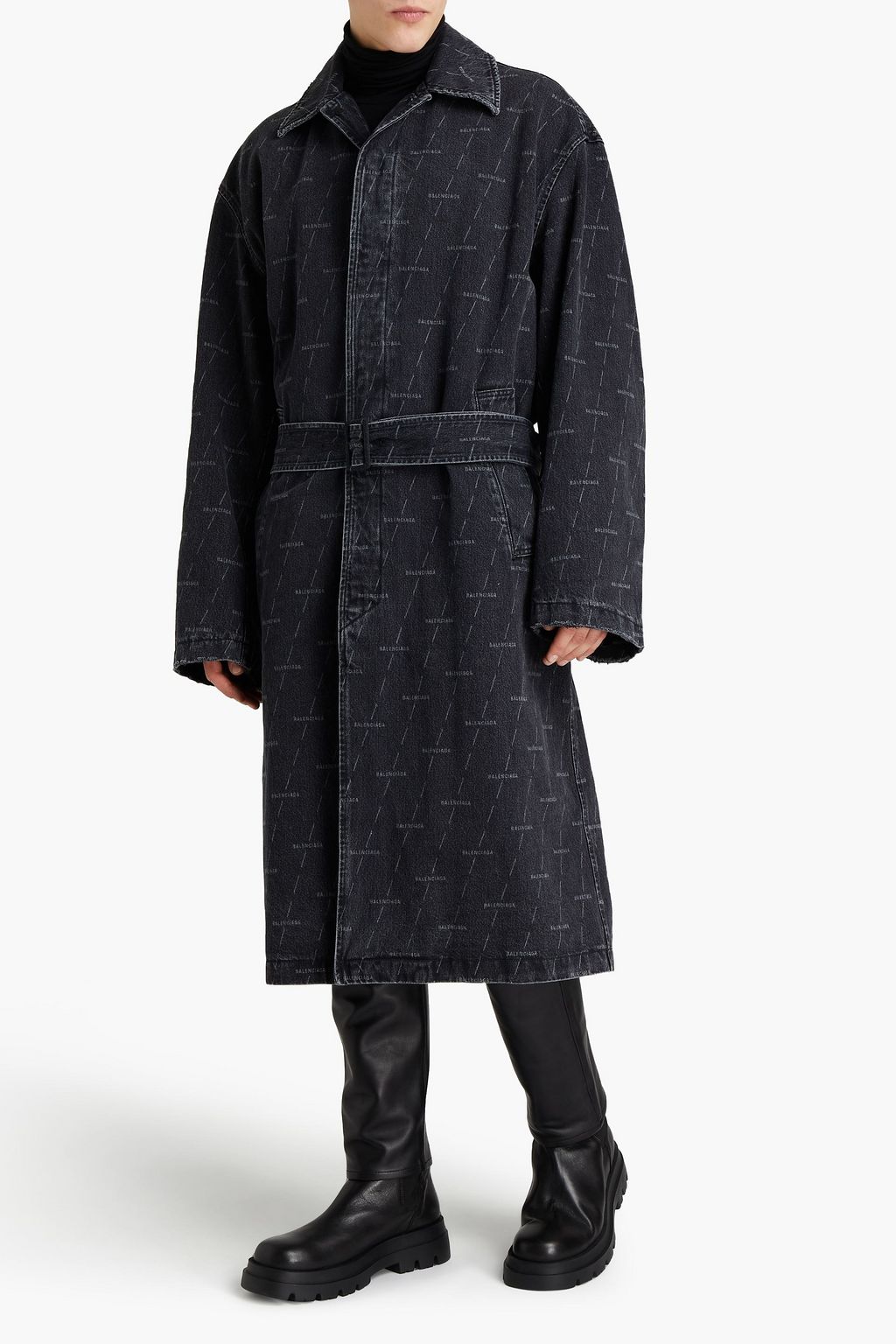 BALENCIAGA Belted printed denim coat