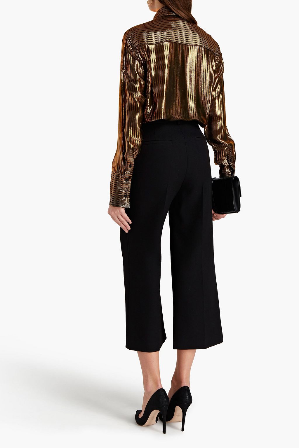 VICTORIA BECKHAM Pussy-bow metallic striped chiffon blouse
