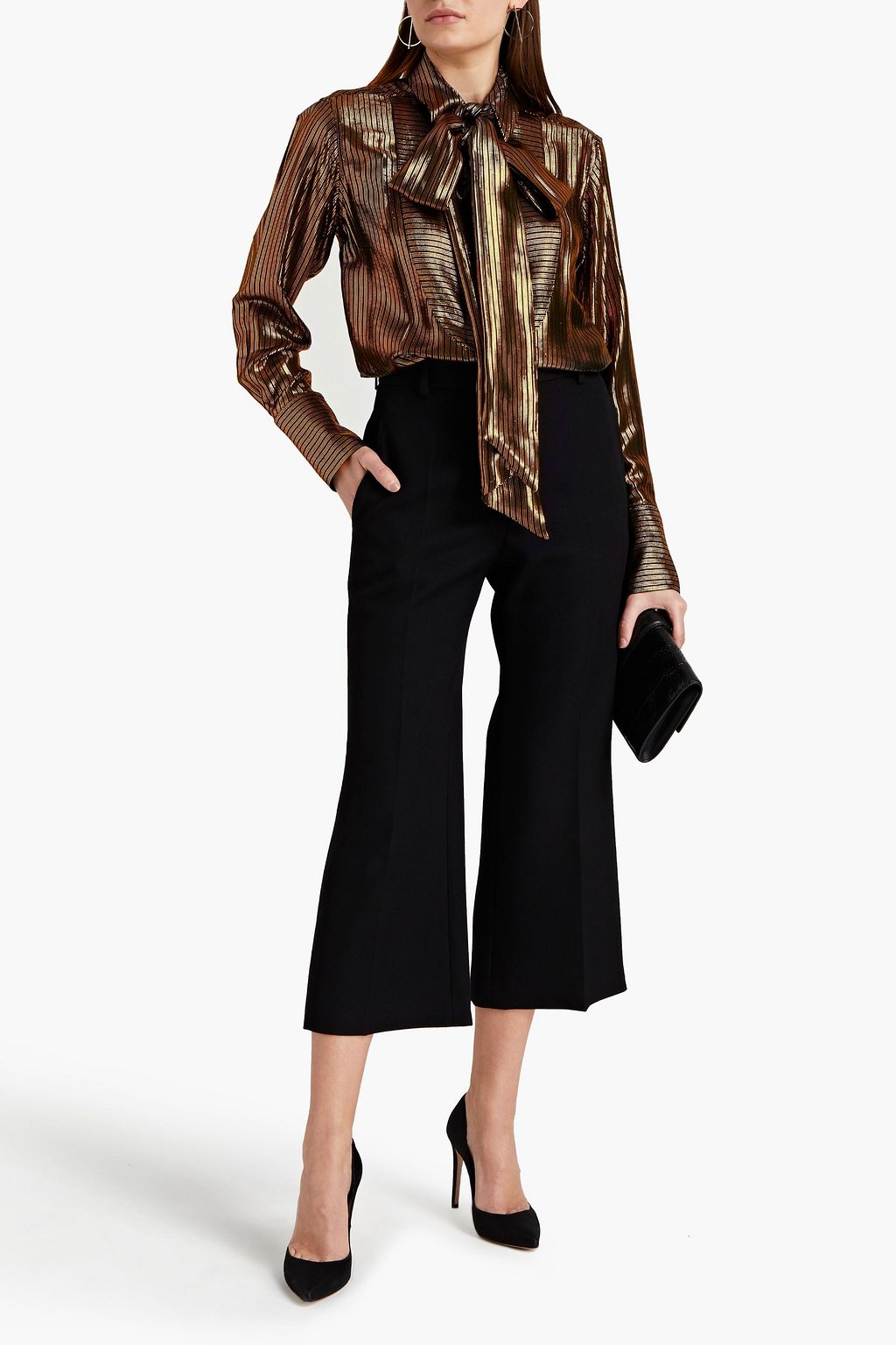 VICTORIA BECKHAM Pussy-bow metallic striped chiffon blouse