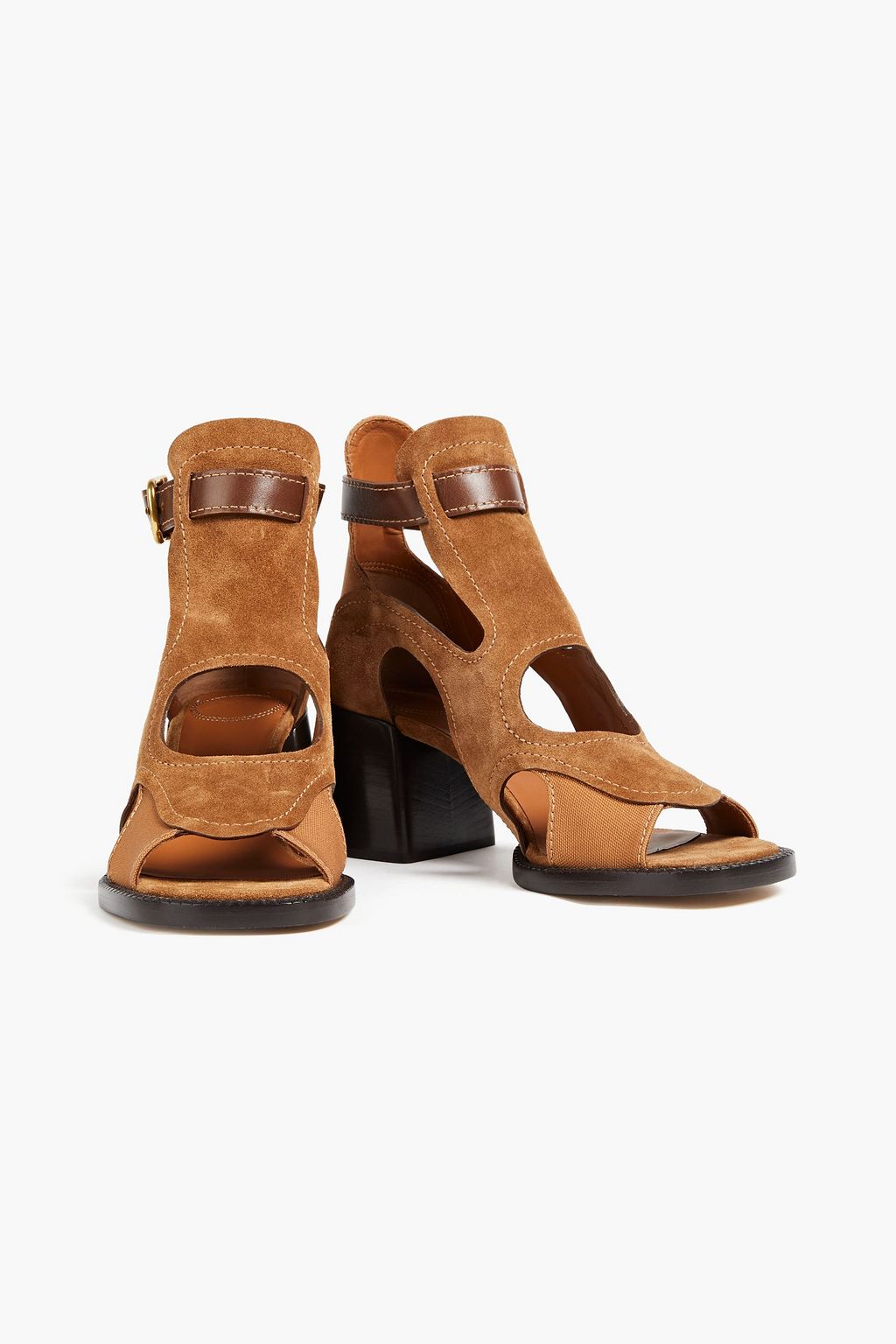 CHLOÉ Cutout leather, suede and canvas sandals