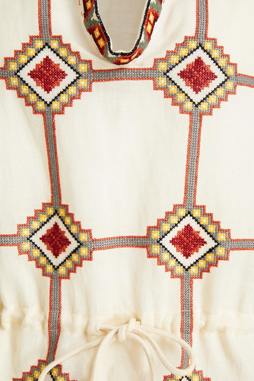 TORY BURCH Embroidered linen and cotton-blend blouse