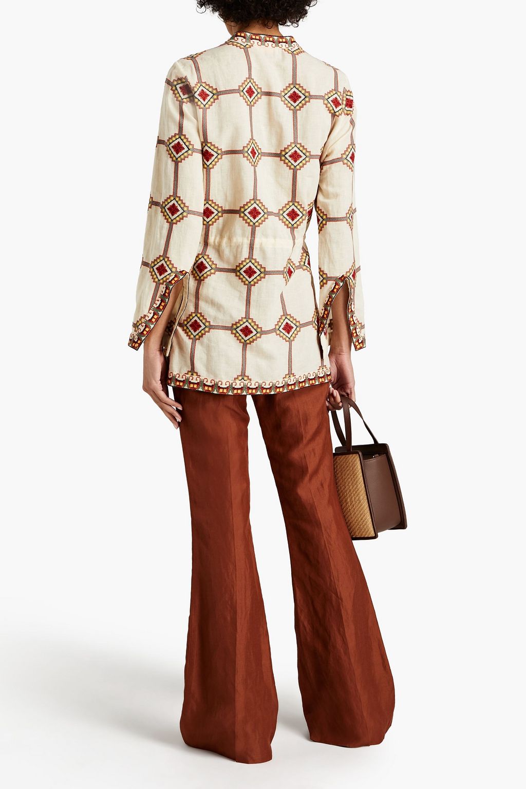 TORY BURCH Embroidered linen and cotton-blend blouse