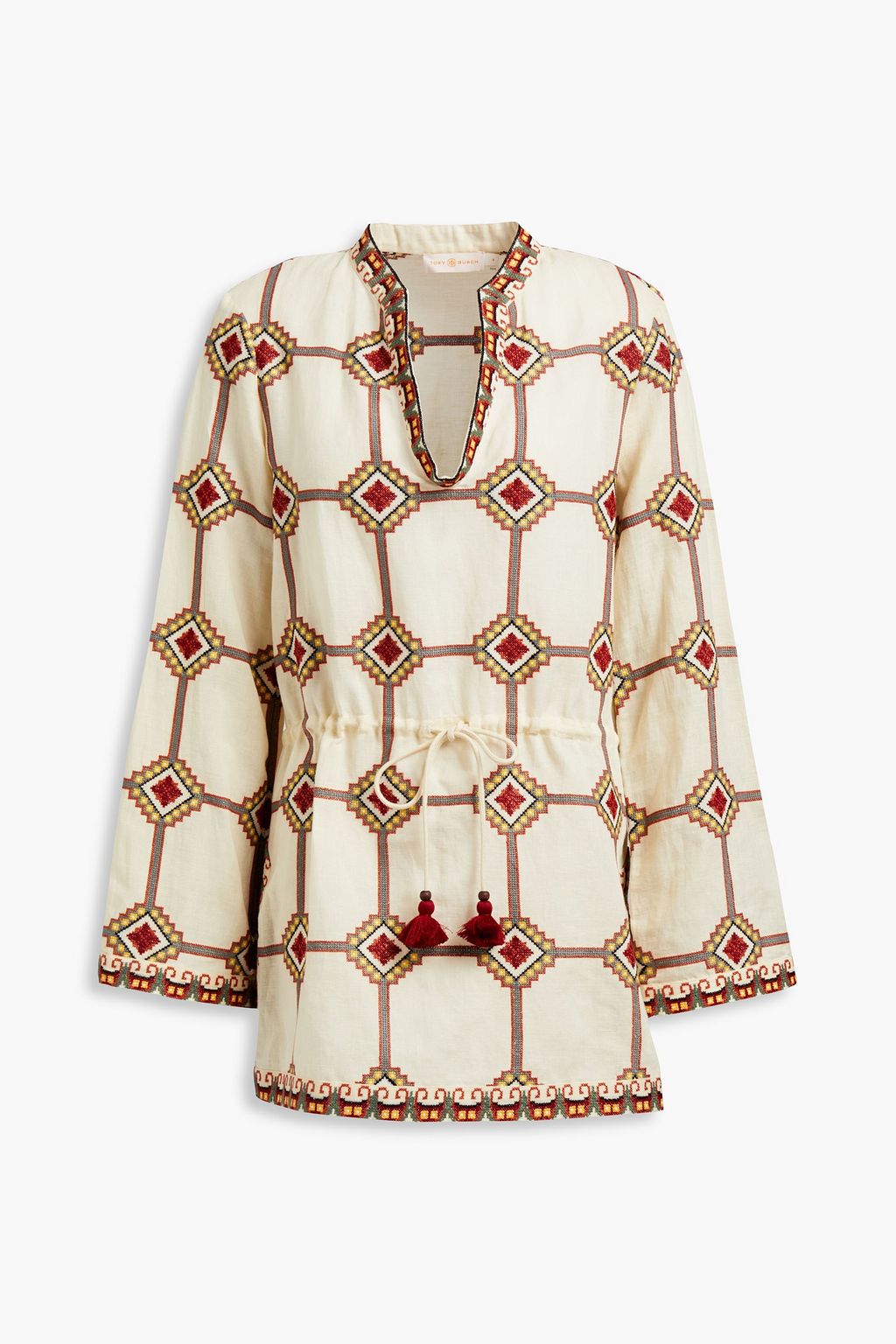 TORY BURCH Embroidered linen and cotton-blend blouse | Sale up to 70% off | THE  OUTNET