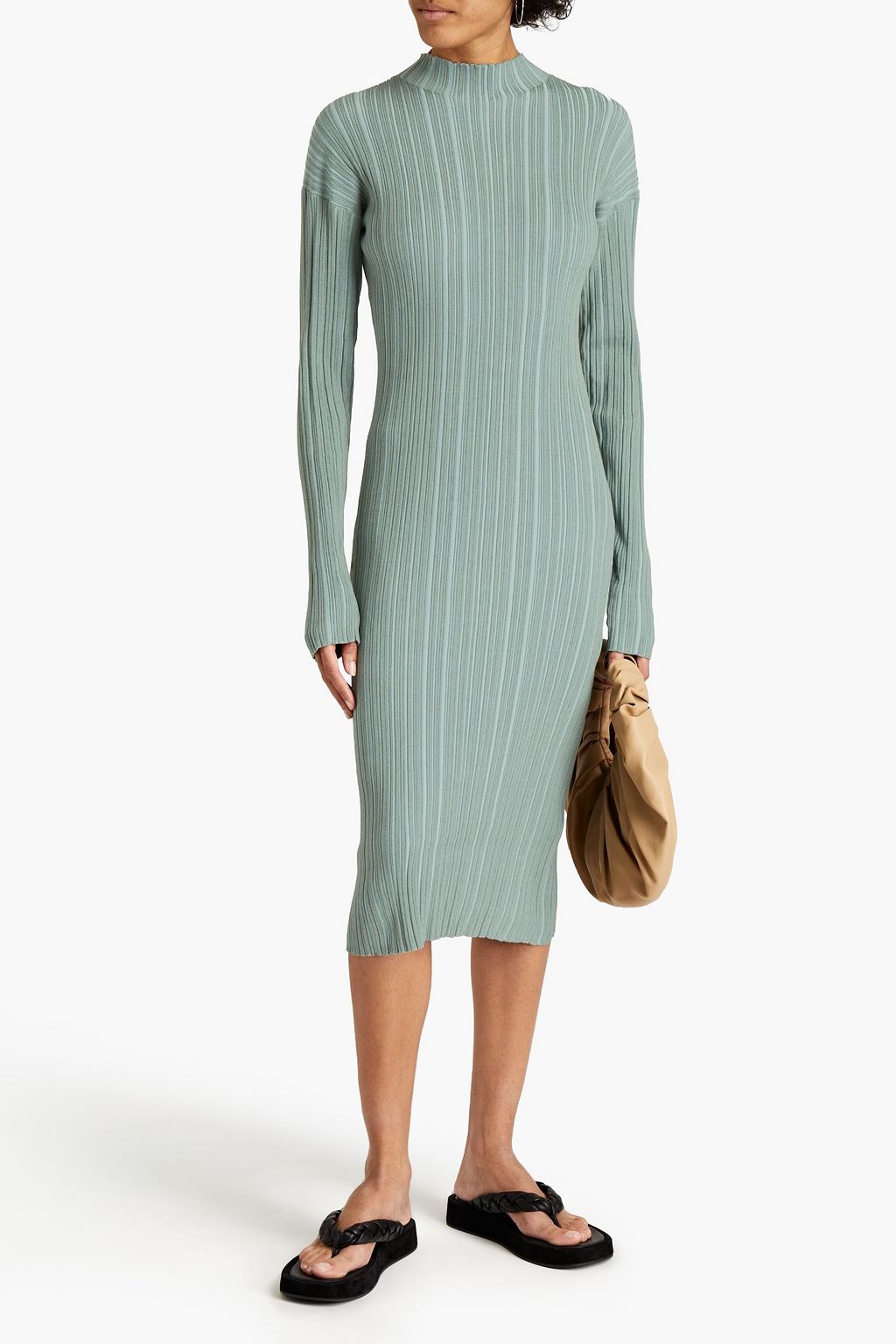 Grey green Ribbed cotton-blend midi 