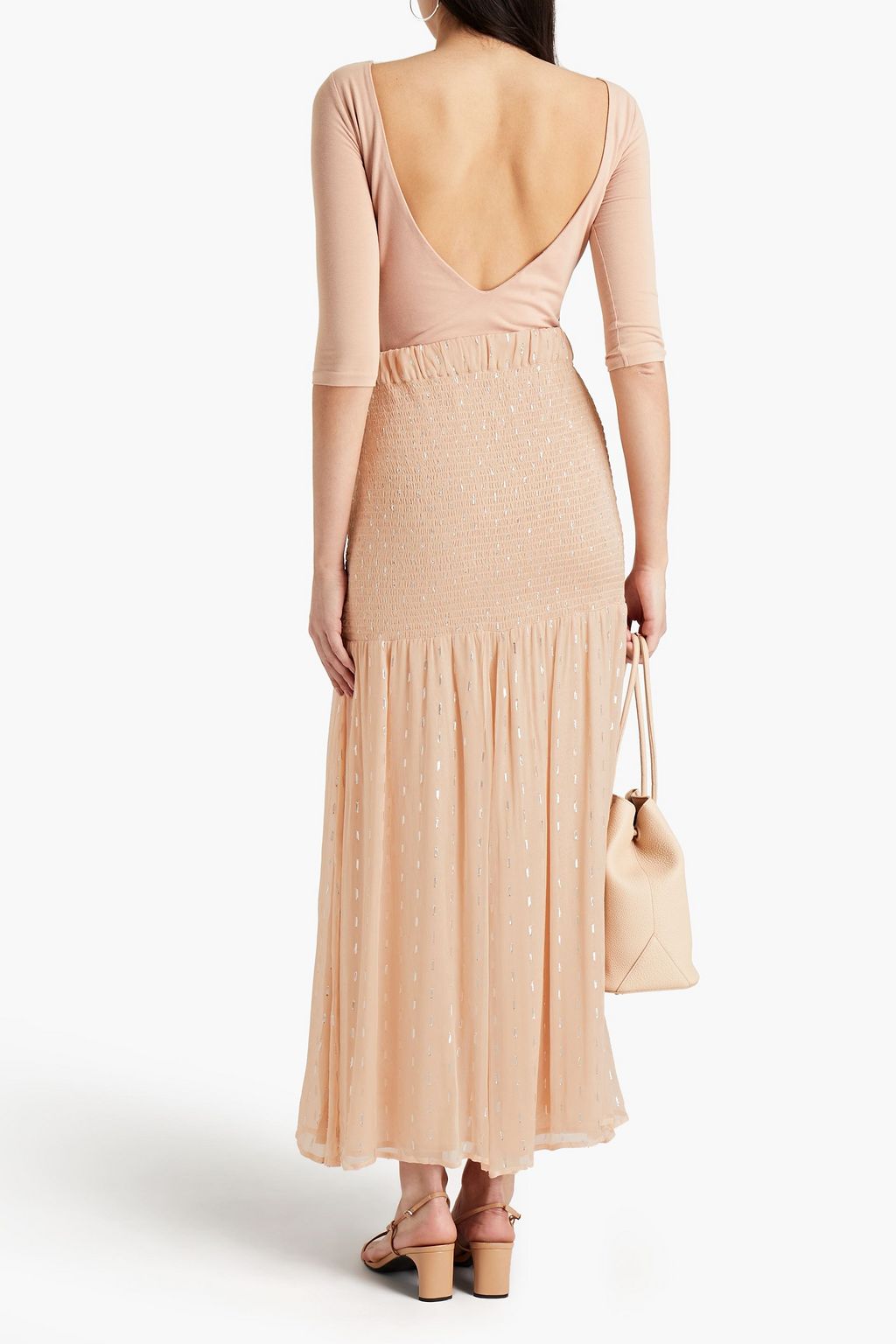 RODEBJER Shirred metallic fil coupé georgette maxi skirt