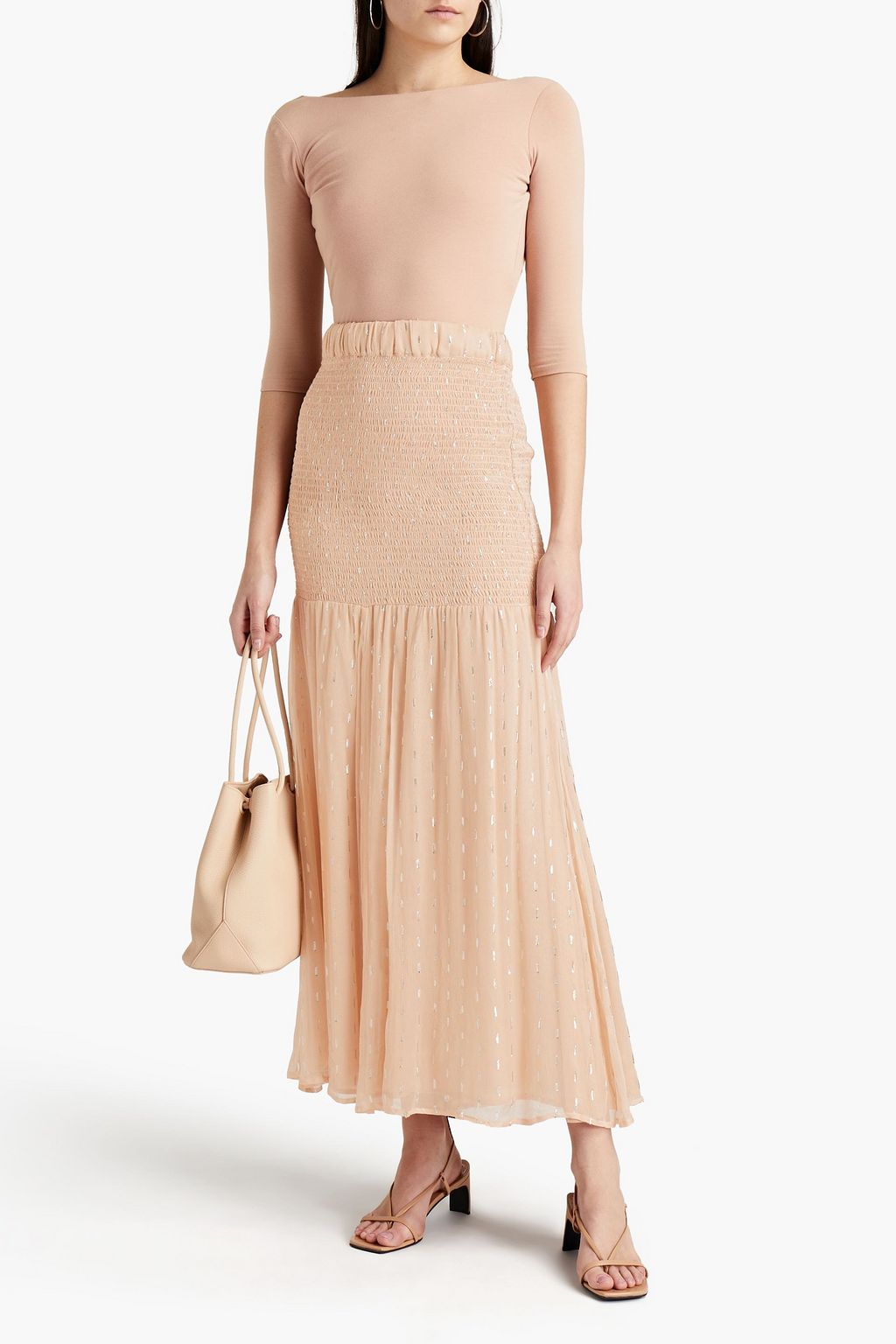 RODEBJER Shirred metallic fil coupé georgette maxi skirt