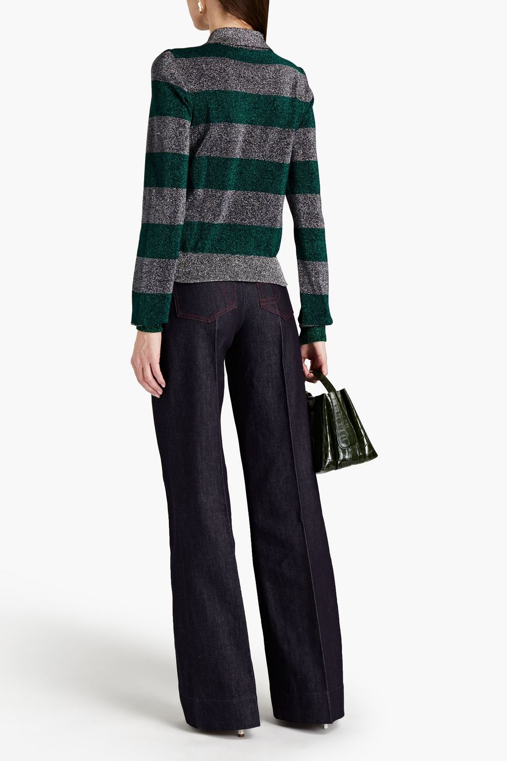 VICTORIA BECKHAM Metallic striped cotton-blend cardigan