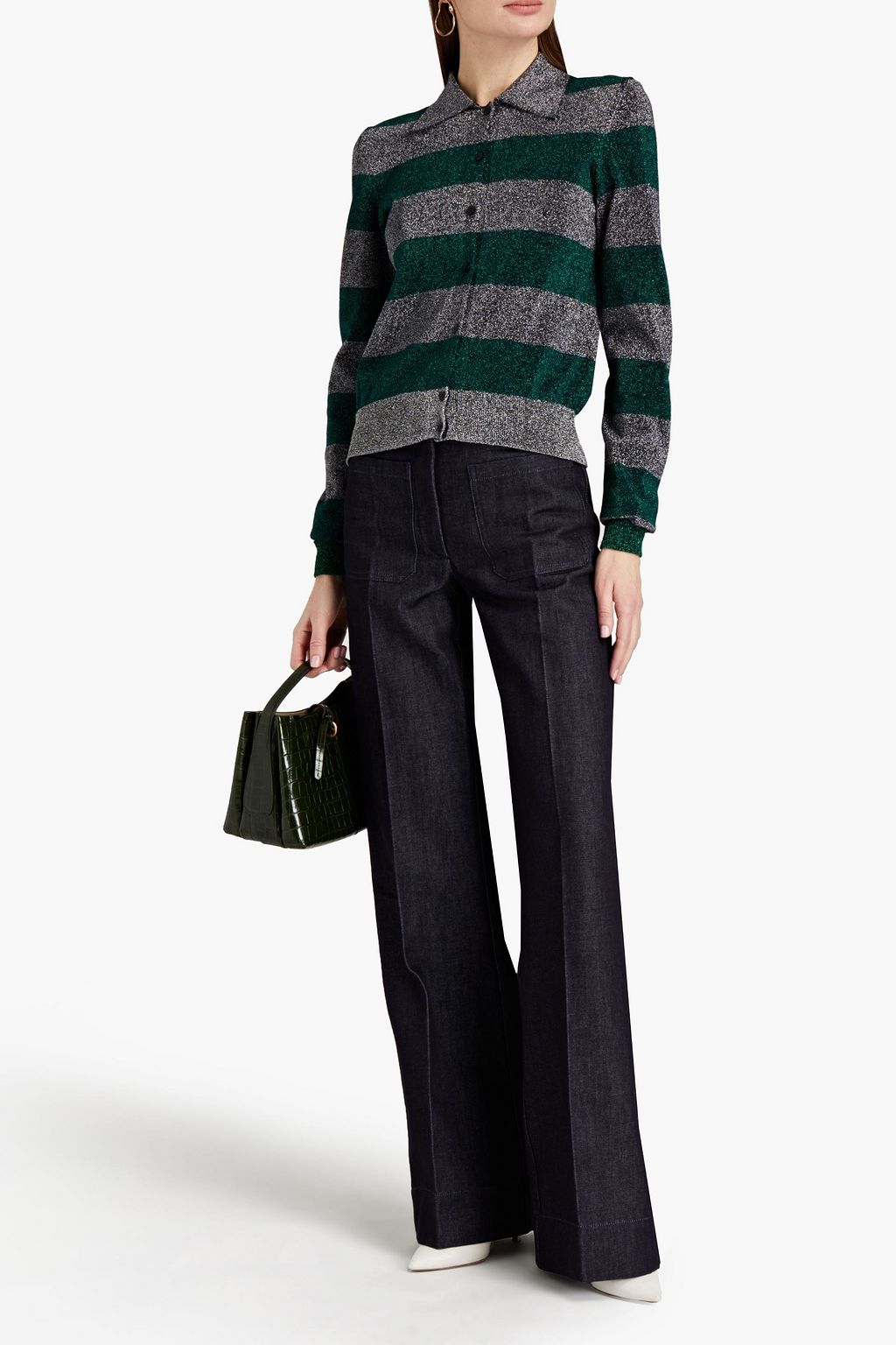 VICTORIA BECKHAM Metallic striped cotton-blend cardigan