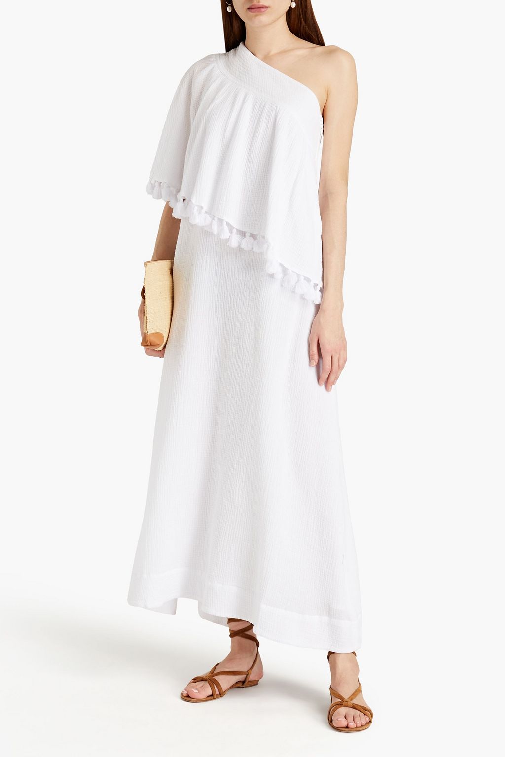RODEBJER Aicha one-shoulder tasseled cotton-gauze maxi dress