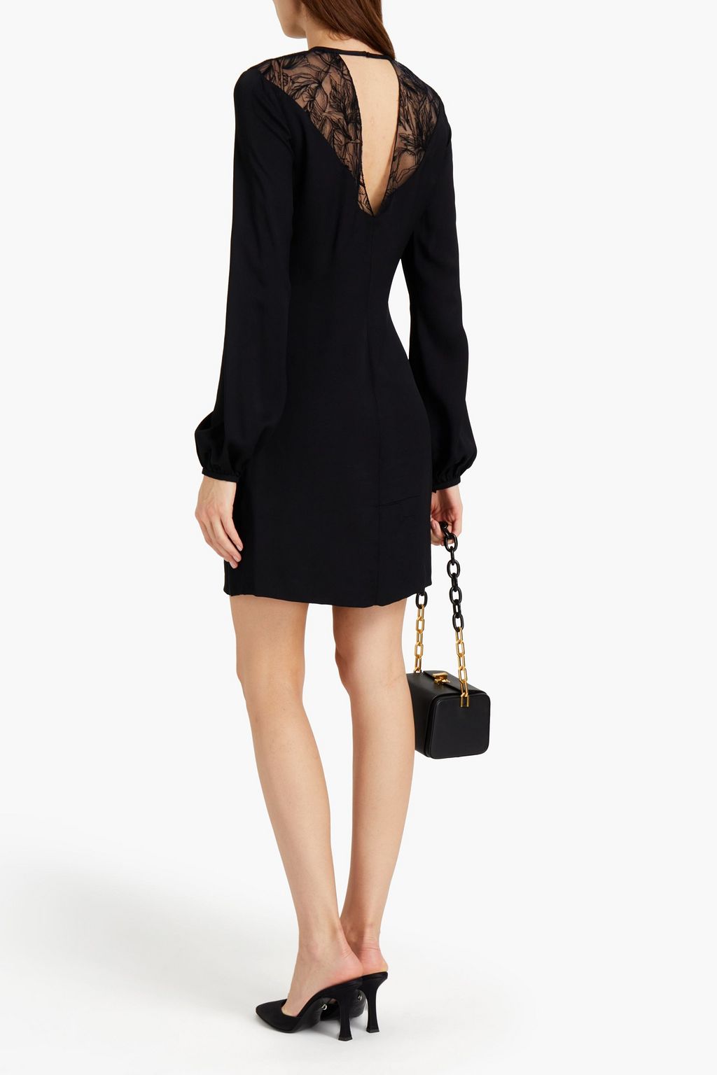 ROBERTO CAVALLI Embroidered tulle-paneled silk-blend crepe mini dress