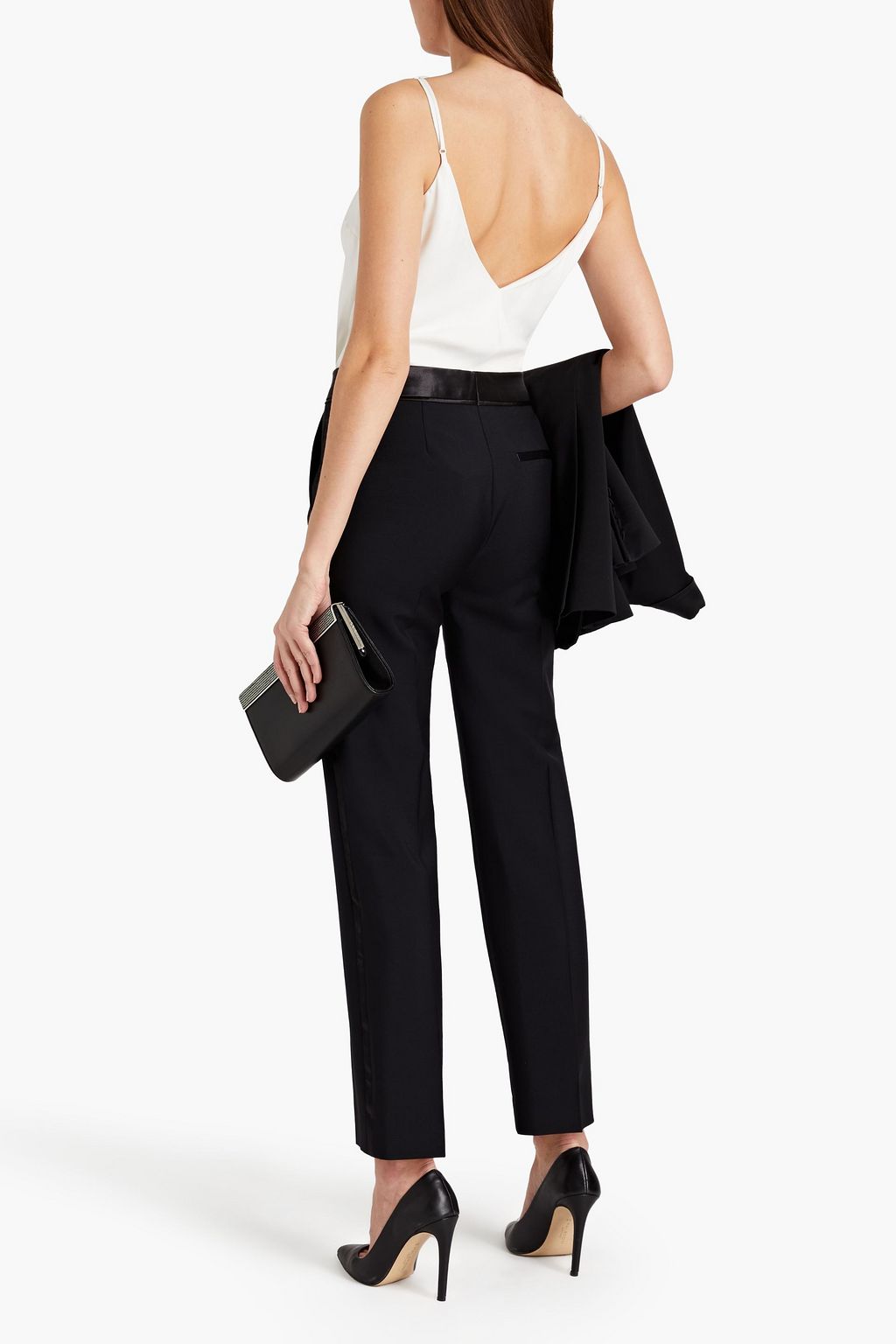 VICTORIA, VICTORIA BECKHAM Satin-trimmed wool-blend straight-leg pants